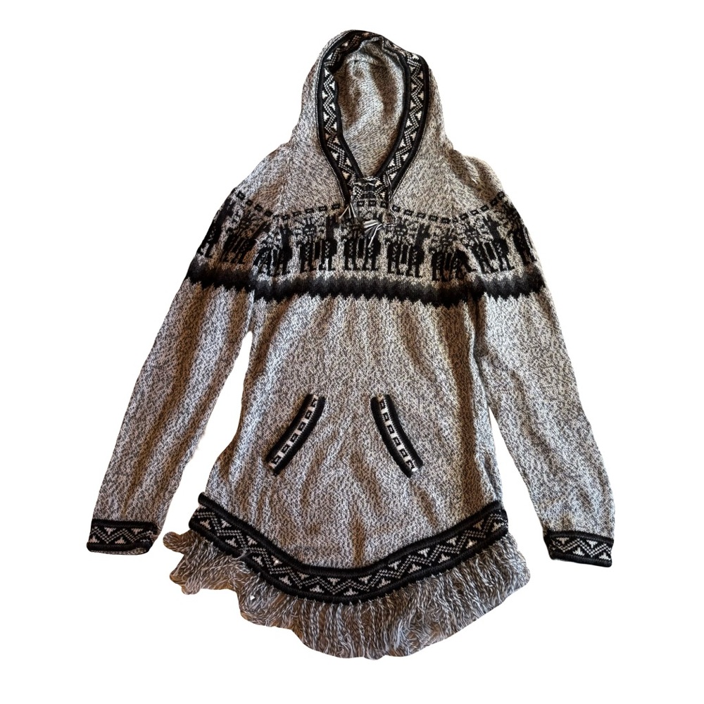 Women's Artesania Edm Alpaca Hooded Sweater, Andean, Black Gray, Size M/L